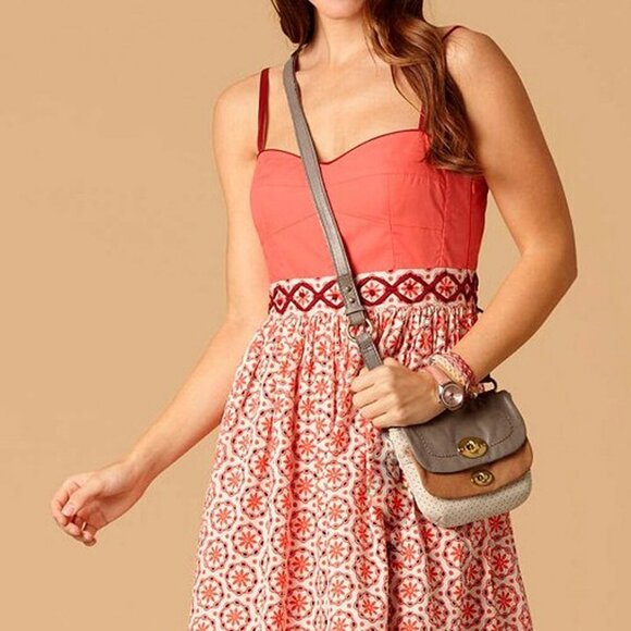 FOSSIL Mason Leather Crossbody Bag Two Tone Sling Purse Bag Brown Cream Small - Picture 1 of 16
